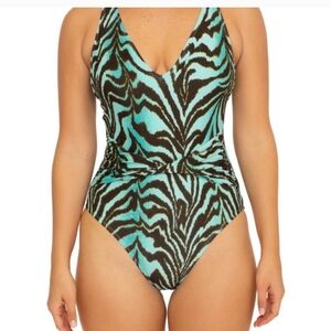 Zebra Print One Piece Swimsuit - Blue and Black